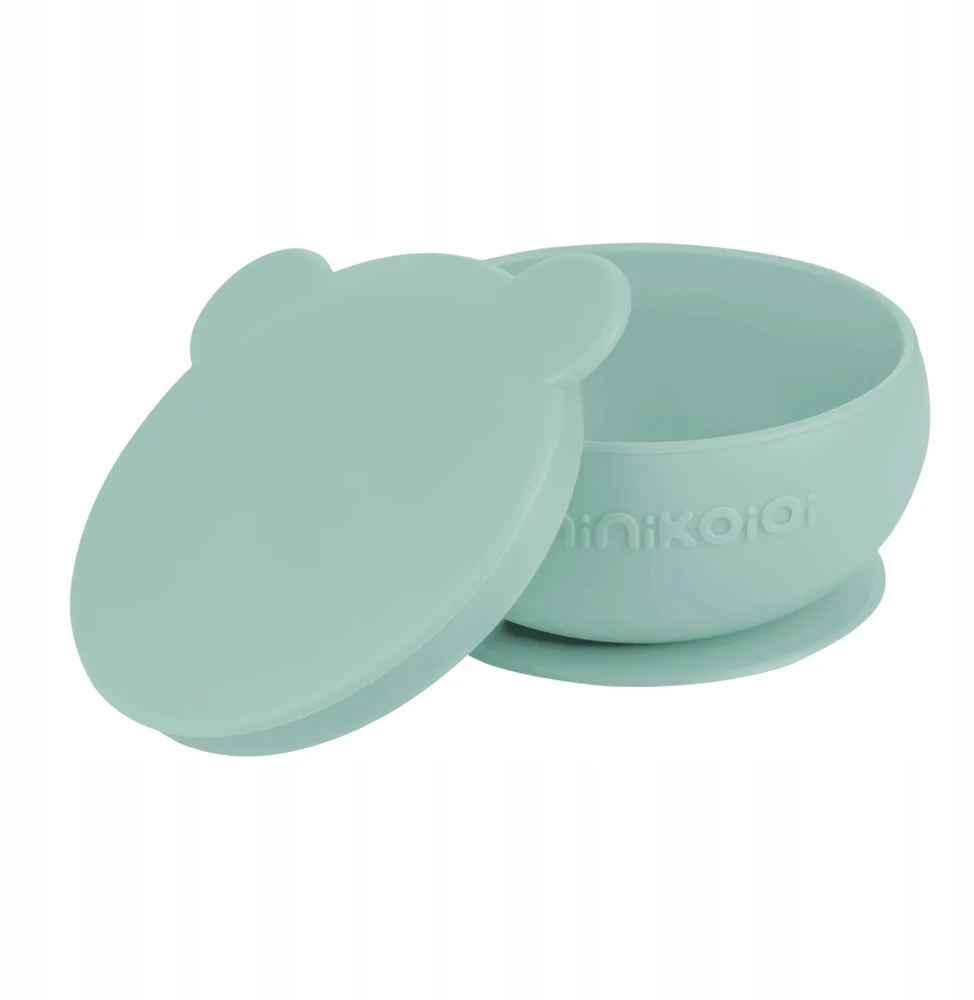 Silikoninis dubuo su dangteliu ir siurbtuku 450 ml MinikOiOi 12 cm žalia