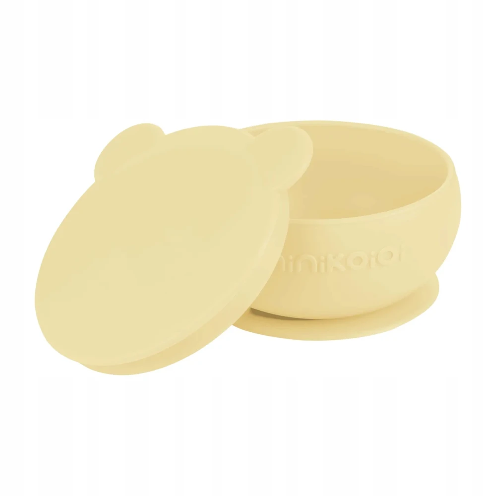 Silikoninis dubuo su dangteliu ir siurbtuku 450 ml MinikOiOi 12 cm geltona