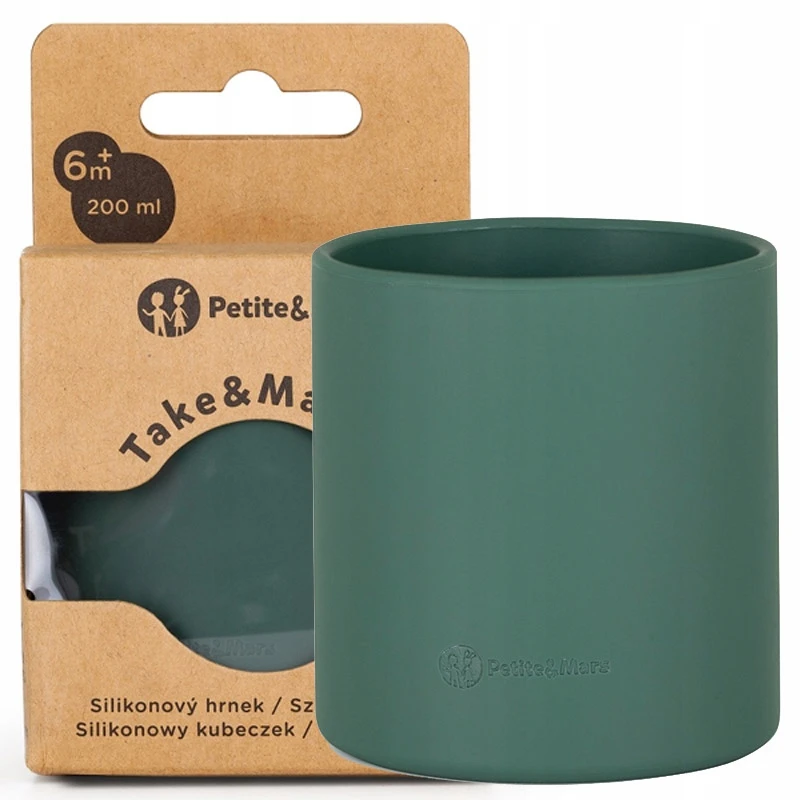 Silikoninis puodelis Petite&Mars Take&Match, Misty Žalias, 6m+, 200 ml