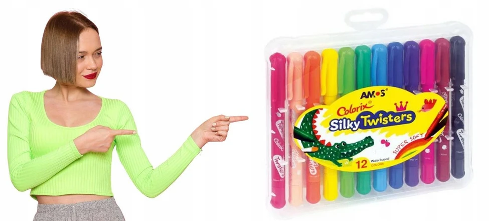 Šilkinės kreidelės Amos Silky Twisters, 12 vnt.
