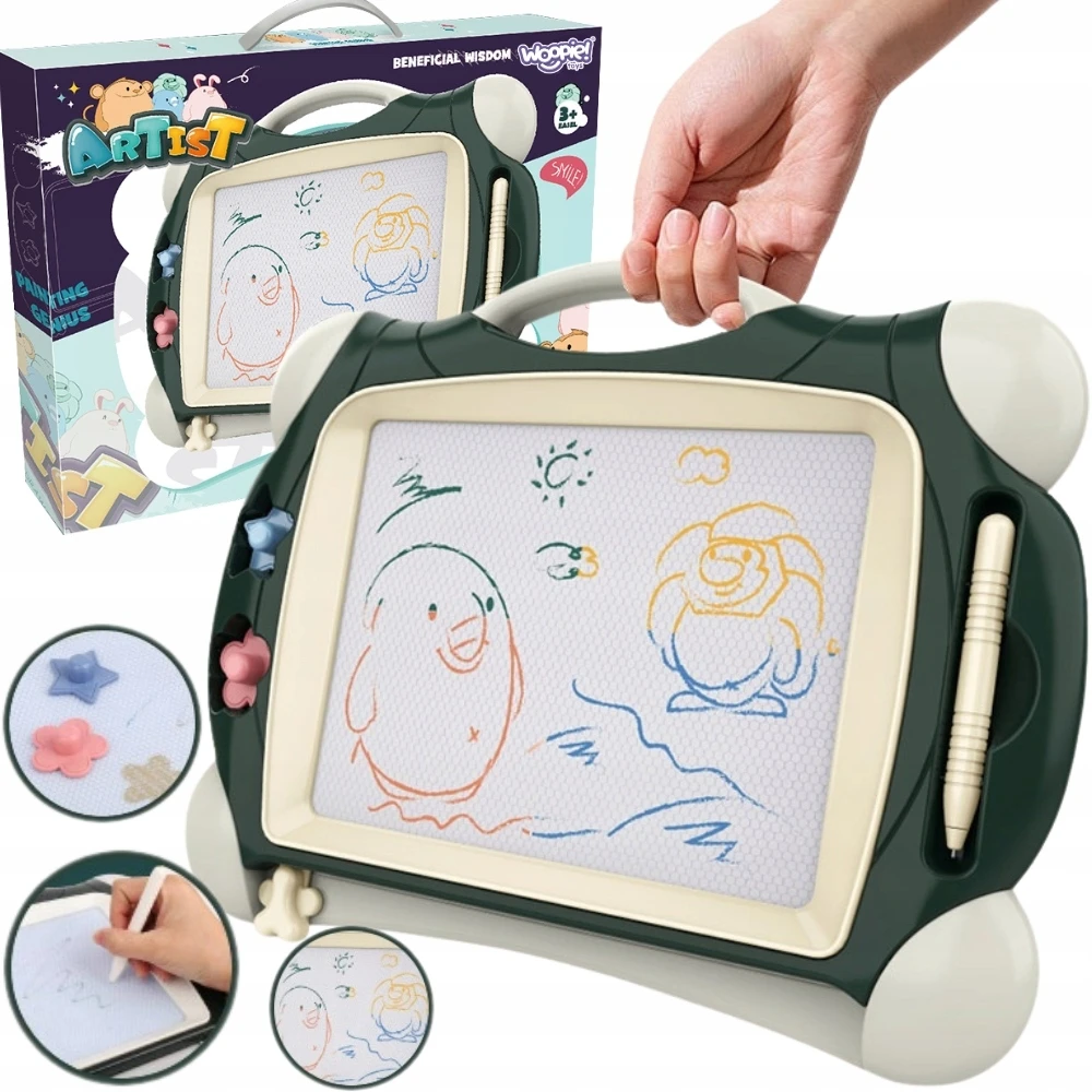 WOOPIE Magnetinė Piešimo Lenta Spalvota + 2 Antspaudai Žalia