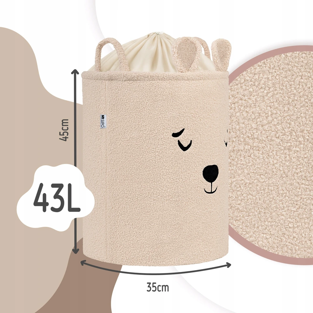 Sipo KOSZ NA ZABAWKI XL Organizer dla Dziecka 43L PREMIUM BOUCLE Kreminis Meškiukas