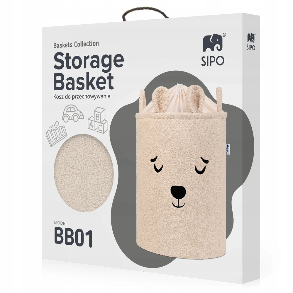 Sipo KOSZ NA ZABAWKI XL Organizer dla Dziecka 43L PREMIUM BOUCLE Kreminis Meškiukas