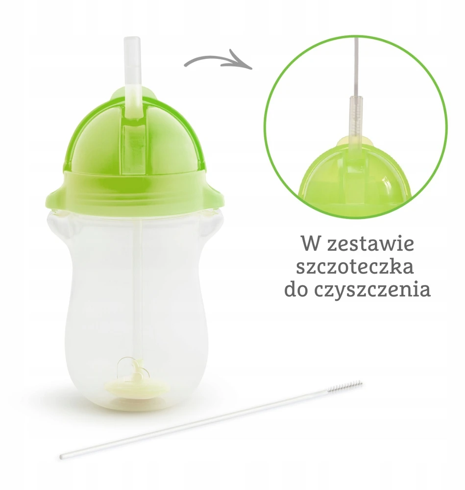 MUNCHKIN gertuvė su šiaudeliu, žalia, 12mėn+, 296ml, 01246301