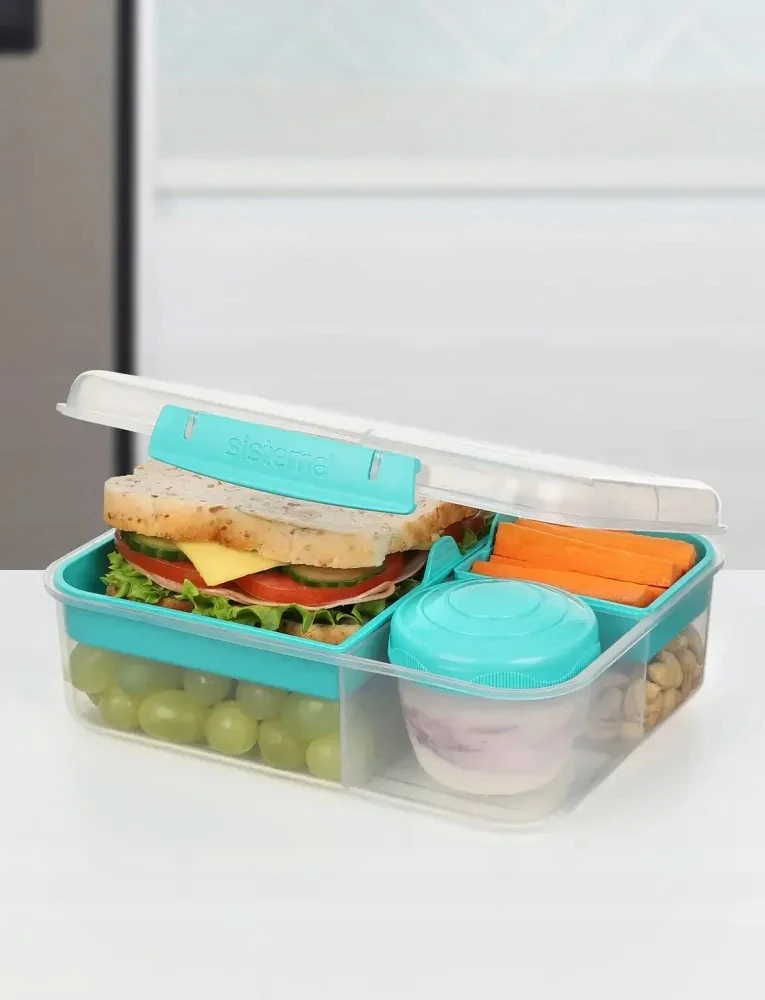 Sistema Bento To Go 1650ml: Dėžutė maistui su 5 skyreliais ir puodeliu
