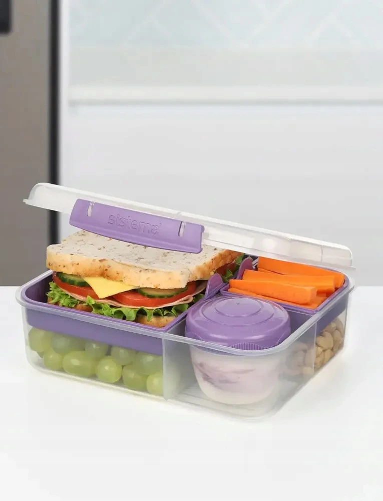 Sistema Bento To Go 1650ml: Dėžutė maistui su 5 skyreliais ir puodeliu