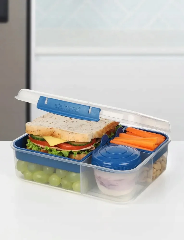 Sistema Bento To Go 1650ml: Dėžutė maistui su 5 skyreliais ir puodeliu