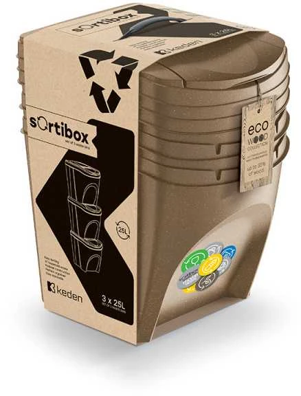 Šiukšliadėžė rūšiavimui 3x25 L (1 vnt-39x29x46 cm) Sortibox ECO KEDEN