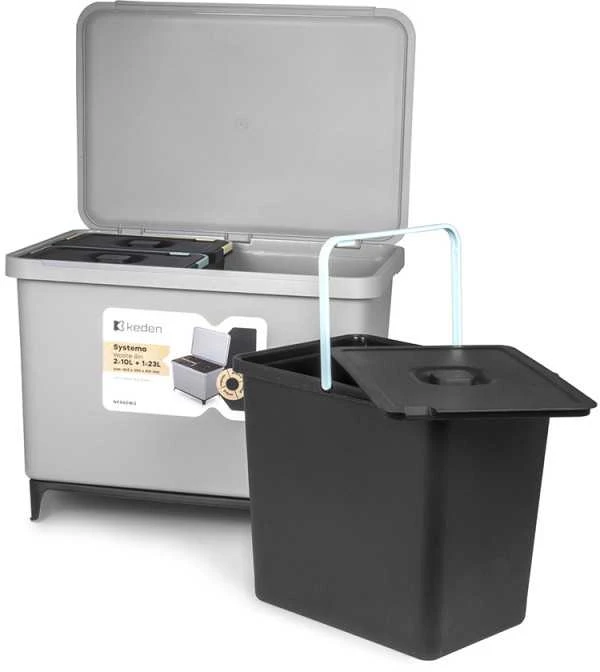 Šiukšliadėžė Systema Prosperplast 2x10L+23L pilka