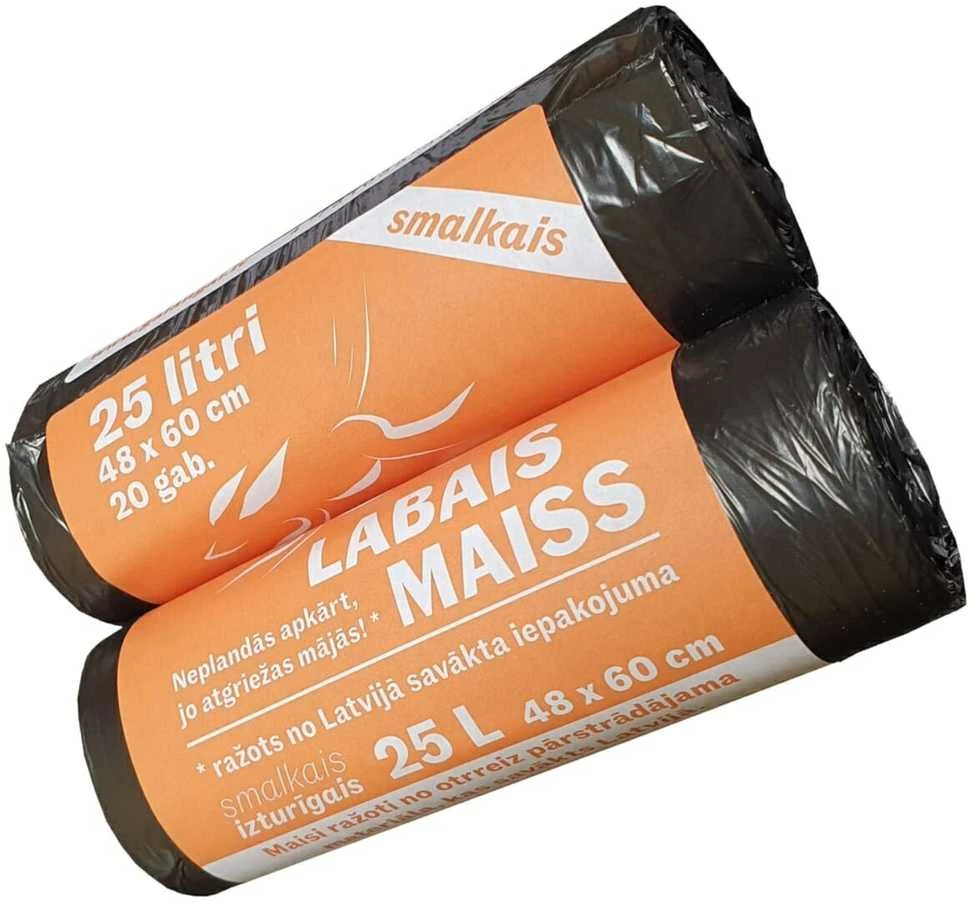 Labais Maiss Šiukšlių maišai 10 mikronų 48x60cm/25L/20vnt. juodi