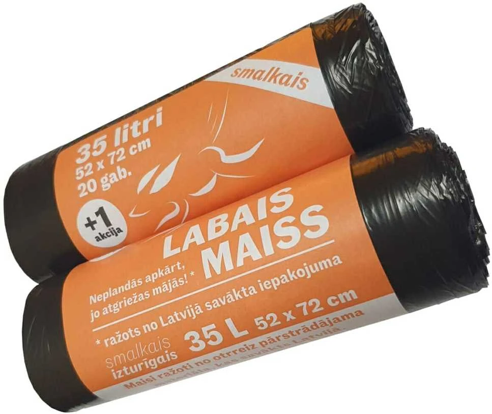 Labais Maiss Šiukšlių maišai 10 mikronų 52x72cm/35L/20vnt. juodi