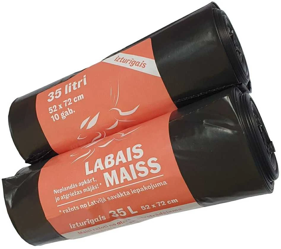 Labais Maiss Šiukšlių maišai 33 mikronai 52x72cm/35L/10vnt. juodi