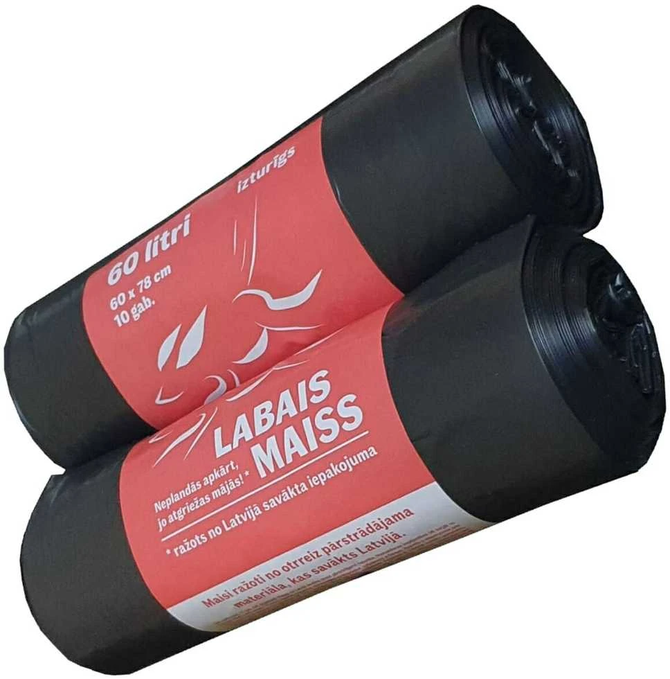 Labais Maiss Šiukšlių maišai 33 mikronai 60x78cm/60L/10vnt. juodi