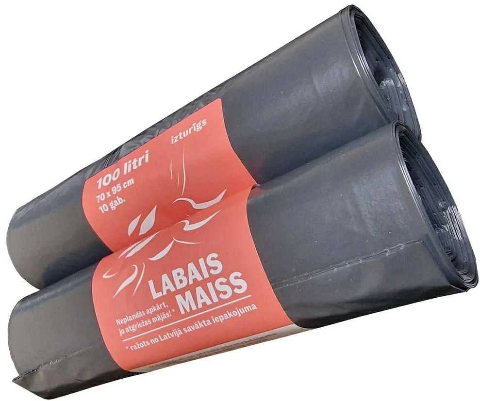 Labais Maiss Šiukšlių maišai 33 mikronai 70x95cm/100L/10vnt. juodi