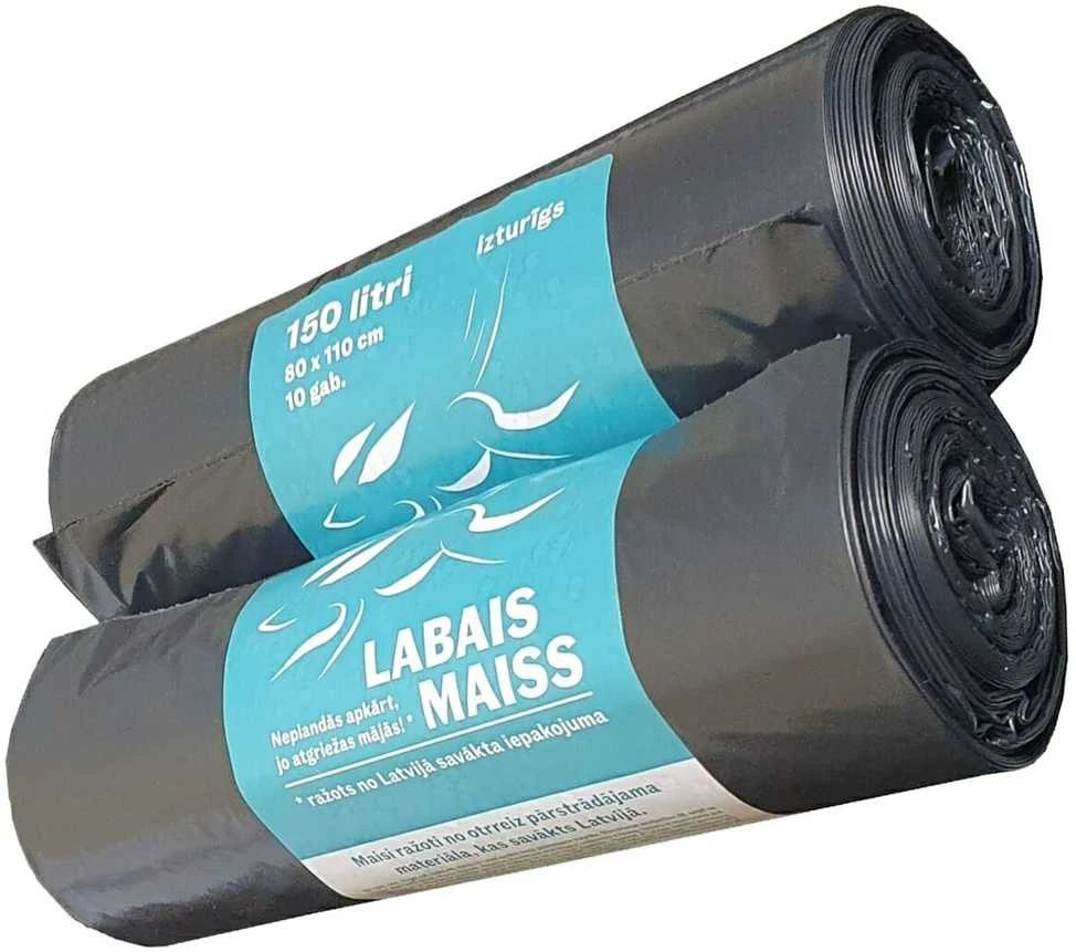 Labais Maiss Šiukšlių maišai 35 mikronai 80x110cm/150L/10vnt. juodi