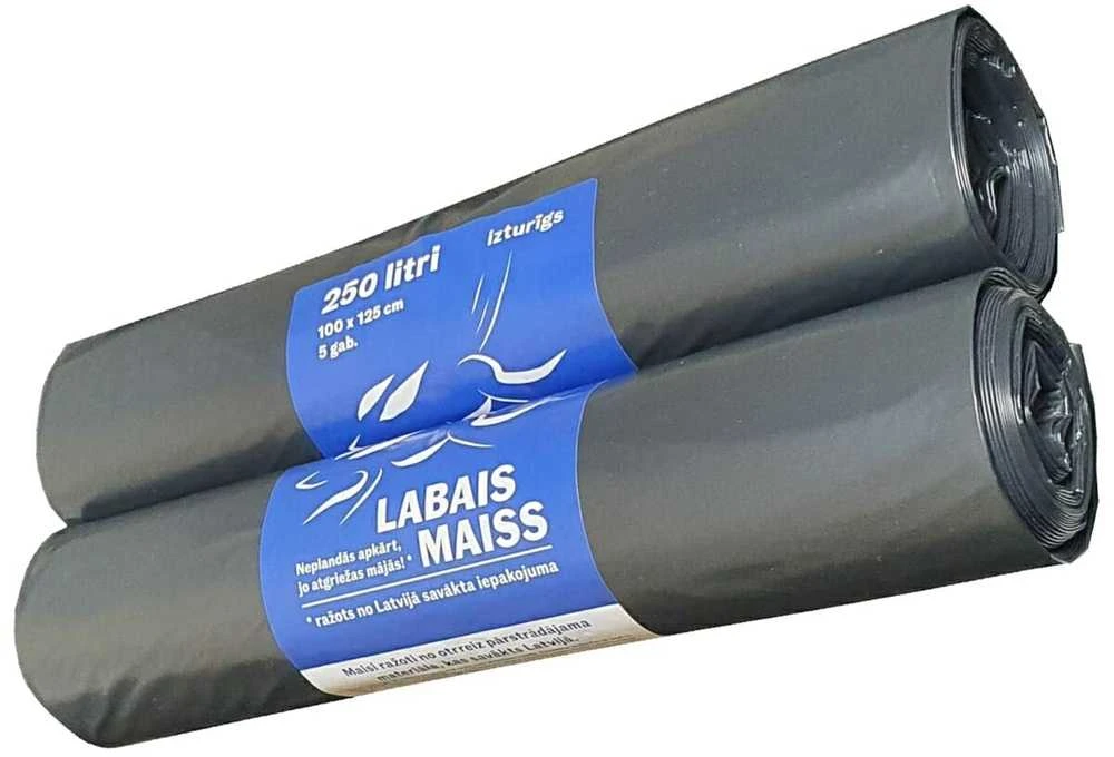 Labais Maiss Šiukšlių maišai 40 mikronų 100x125cm/250L/5vnt. juodi