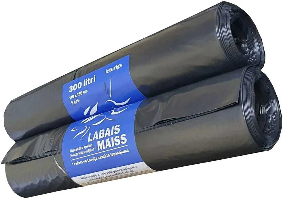 Labais Maiss Šiukšlių maišai 43 mikronai 110x130cm/300L/5vnt. juodi