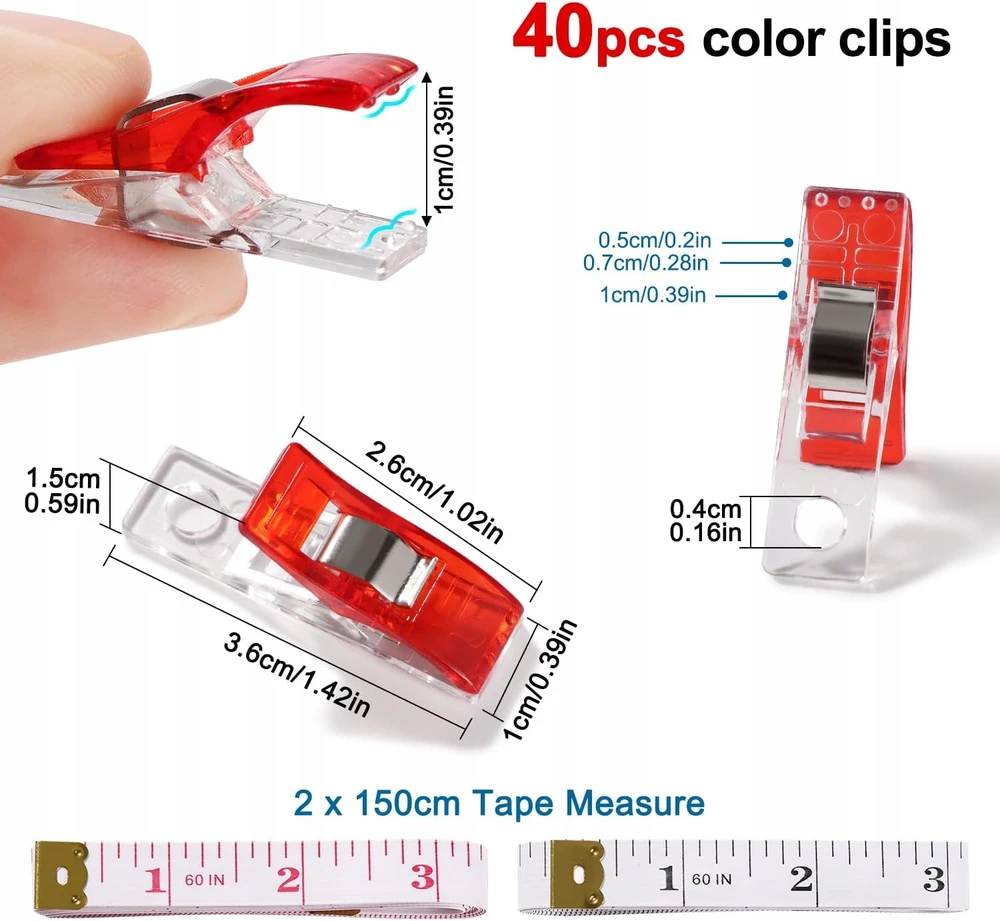 SIUVIMO spaustukai 3,6X1X1,5CM 40VNT AUDINIO MEDŽIAGOS PLASTIKAS METALAS