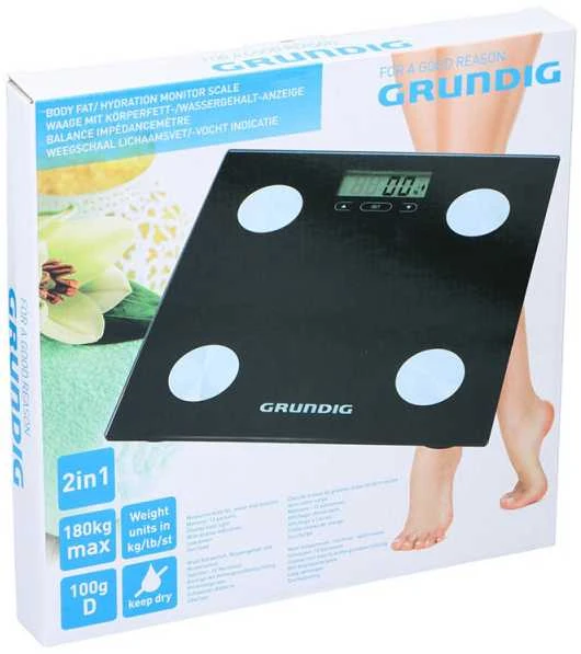 Svarstyklės Grundig - elektroniczna waga vonios, analiza masy ciała, BMI, do 180 kg