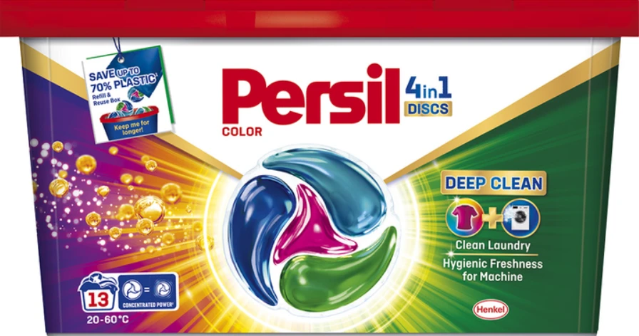 KAPSULĖS SKALBIMO PERSIL DISCS SPALVOTOS 13 VNT.
