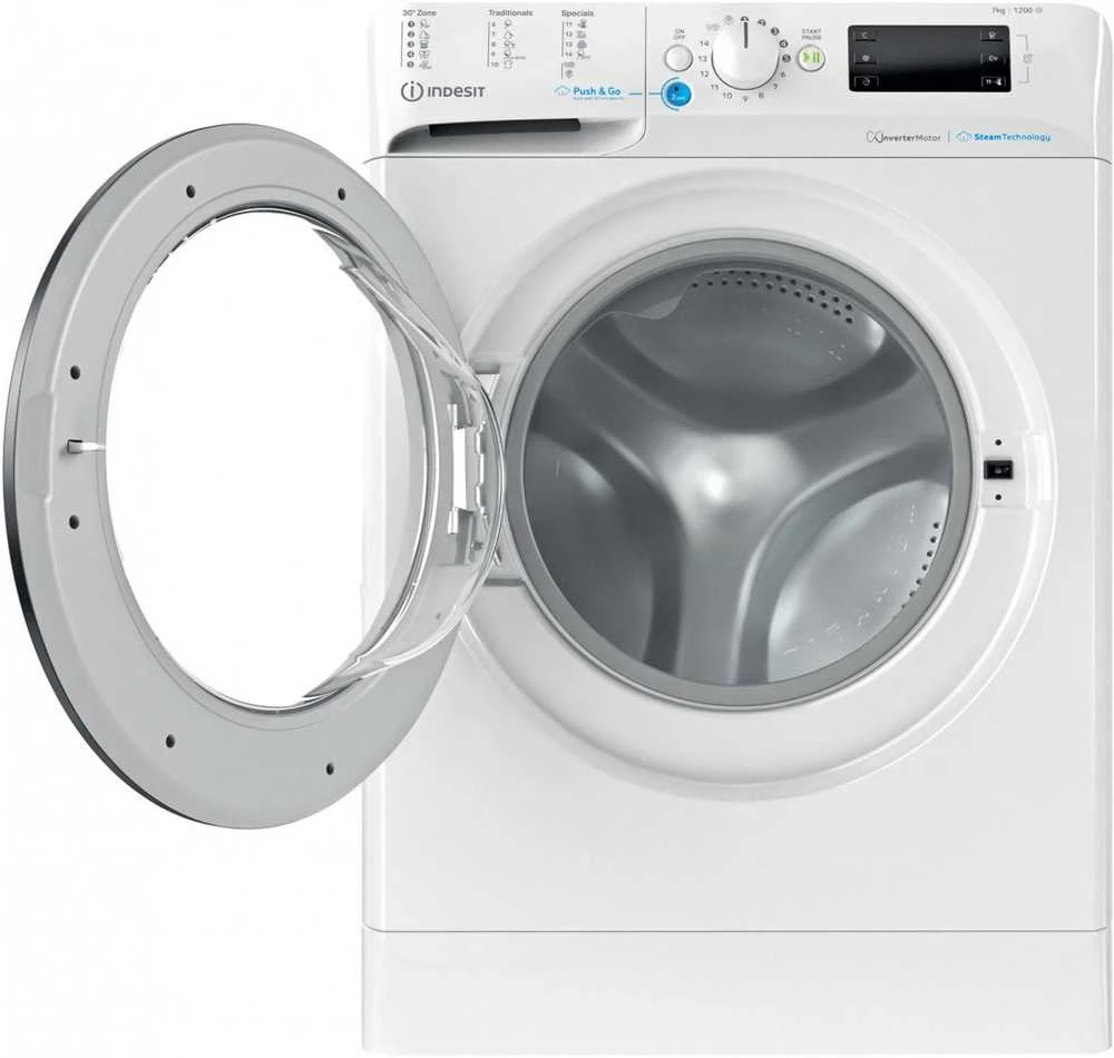 INDESIT | Skalbimo mašina | BWSE 71295X WBV EU | Energy efficiency class B | Front loading | Skalbimo talpa 7kg | 1200 RPM | Gylis 43.5 cm | Plotis 59.5 cm | Ekranas | Big Digit | Baltas