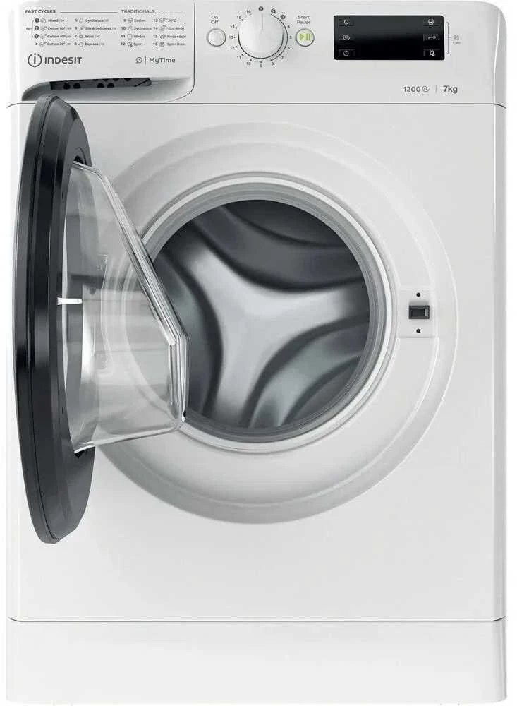 INDESIT | Skalbimo mašina | MTWE 71252 WK EE | Energy efficiency class E | Front loading | Skalbimo talpa 7kg | 1200 RPM | Gylis 54 cm | Plotis 59.5 cm | Ekranas | Big Digit | Baltas