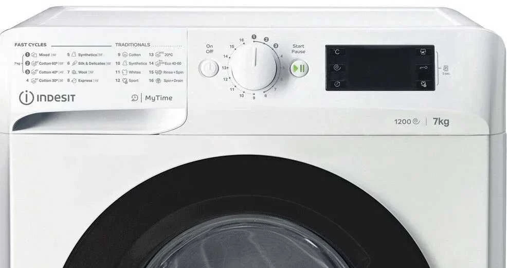 INDESIT | Skalbimo mašina | MTWE 71252 WK EE | Energy efficiency class E | Front loading | Skalbimo talpa 7kg | 1200 RPM | Gylis 54 cm | Plotis 59.5 cm | Ekranas | Big Digit | Baltas