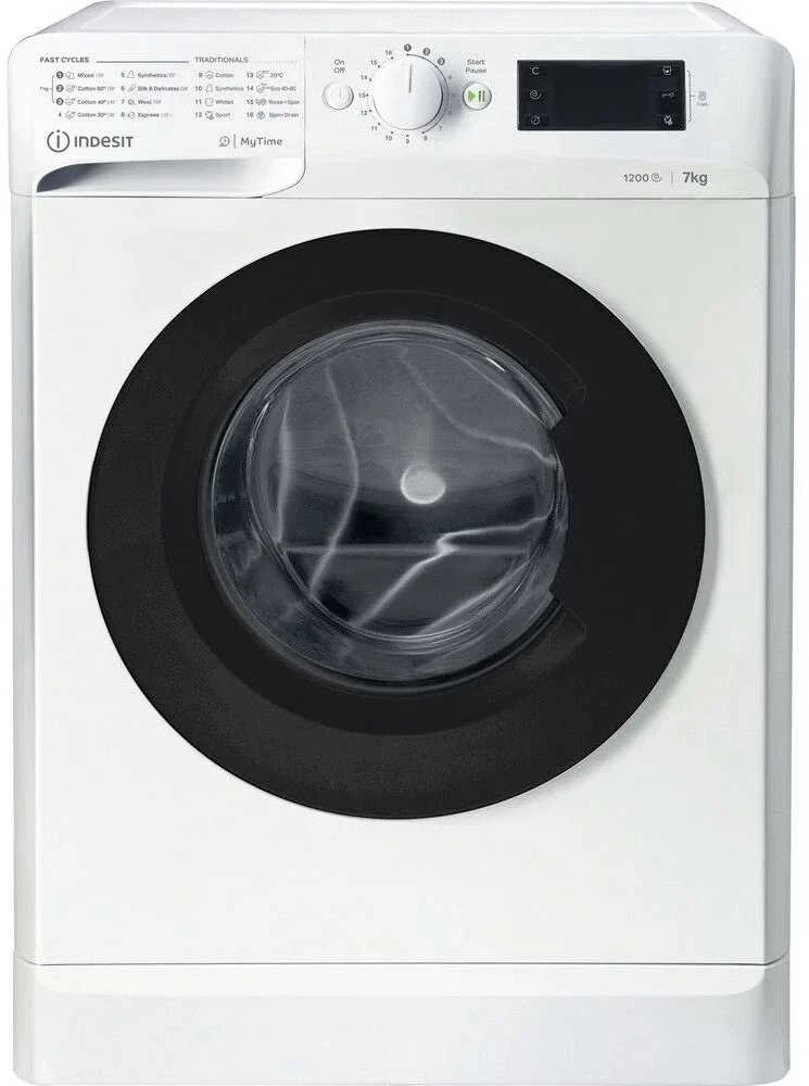 INDESIT | Skalbimo mašina | MTWE 71252 WK EE | Energy efficiency class E | Front loading | Skalbimo talpa 7kg | 1200 RPM | Gylis 54 cm | Plotis 59.5 cm | Ekranas | Big Digit | Baltas