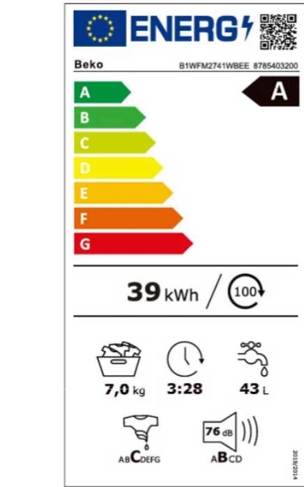 Beko B1WFM2741WBEE Skalbimo mašina, Freestanding, Front loading, Skalbimo talpa 7kg, Baltas | BEKO