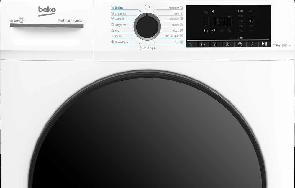 BEKO | Skalbimo mašina su džiovykle | BMM5DFO5741W | Energijos vartojimo efektyvumo klasė A/D | Priekinis pakrovimas | Skalbimo talpa 7kg | 1400 aps./min. | Plotis 52 cm | Plotis 60 cm | LED | Džiovinimo sistema | Džiovinimo talpa 5kg | Garų funkcija | Baltas