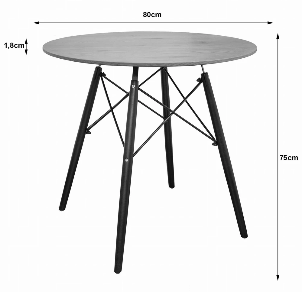 SKANDINAVIŠKŲ FORTEPIANINIŲ KĖDŽIŲ RINKINYS TAMSIAI PILKA 4VNT + Juodas STALAS 80cm