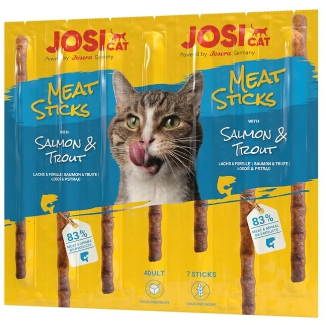Skanėstas katėms JOSICAT Meat Sticks, su lašiša ir upėtakiu, 35 g
