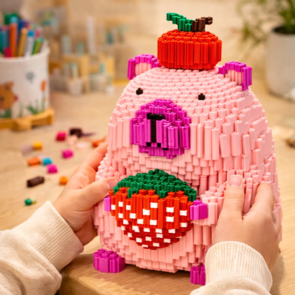 Skibi Store Capybara Statybinės plytos Braškių Rožinė 9240 vnt. DIDELIS MODELIS