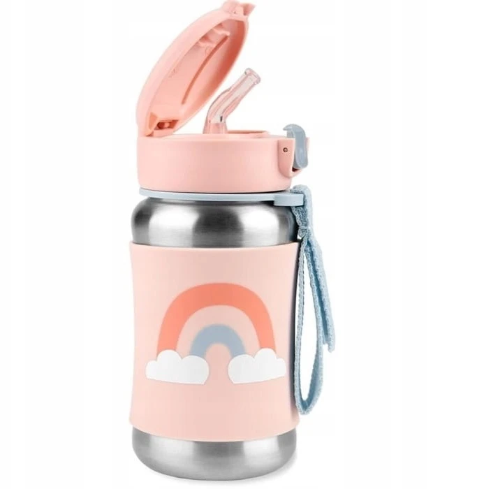 SKIP HOP Plieninis vandens butelis su šiaudeliais vaikams Rainbow 350 ml