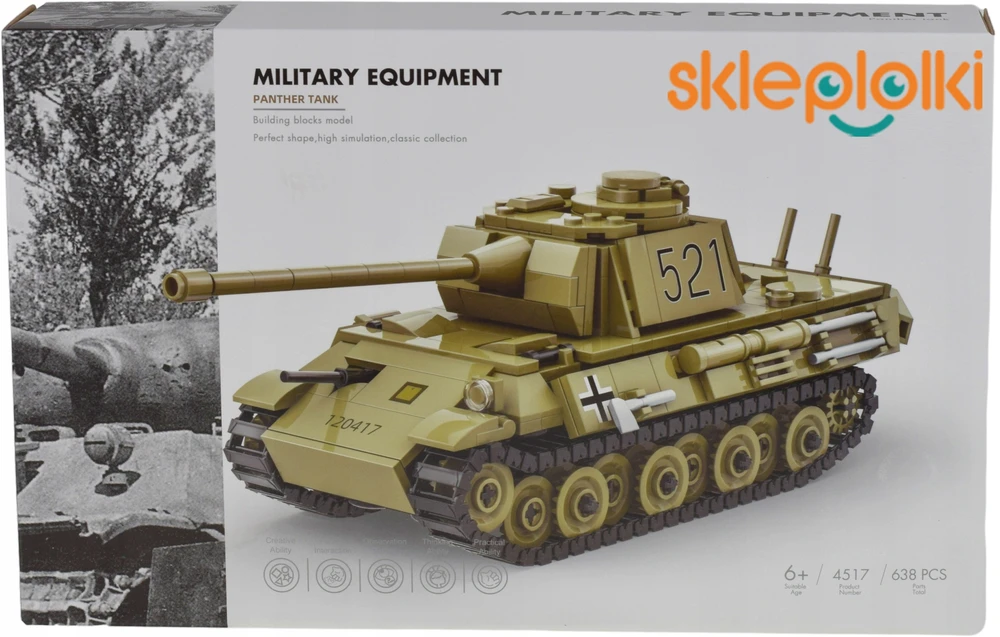 Skleplolki KONSTRUKCINIAI BLOKAI Panther Tank Military Set Militaria 638 vnt