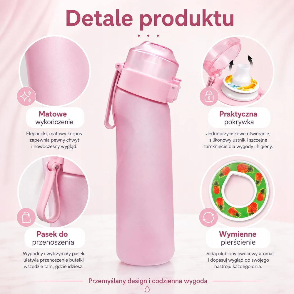 Skonio buteliukas su vaisių skonio žiedeliais