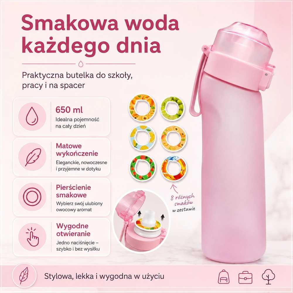Skonio buteliukas su vaisių skonio žiedeliais