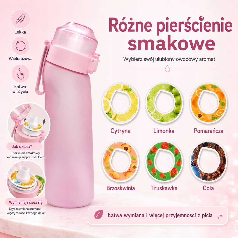 Skonio buteliukas su vaisių skonio žiedeliais