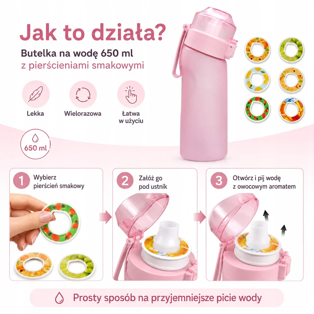 Skonio buteliukas su vaisių skonio žiedeliais