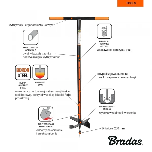 Bradas Skylės grąžtas 20 cm boro plienui KT-V2052