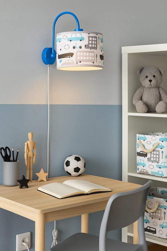 Skylighting LAMPA ŚCIENNA KINKIET DZIECIĘCY SAMOCHODY AUTKA NIEBIESKIE EDISON LED E27