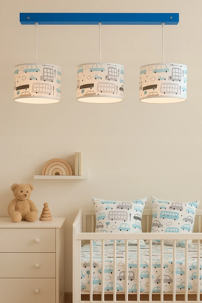 Skylighting LAMPA WISZĄCA ŻYRANDOL SUFITOWA AUTKA Mėlyna SZARE 3XE27 LED EDISON