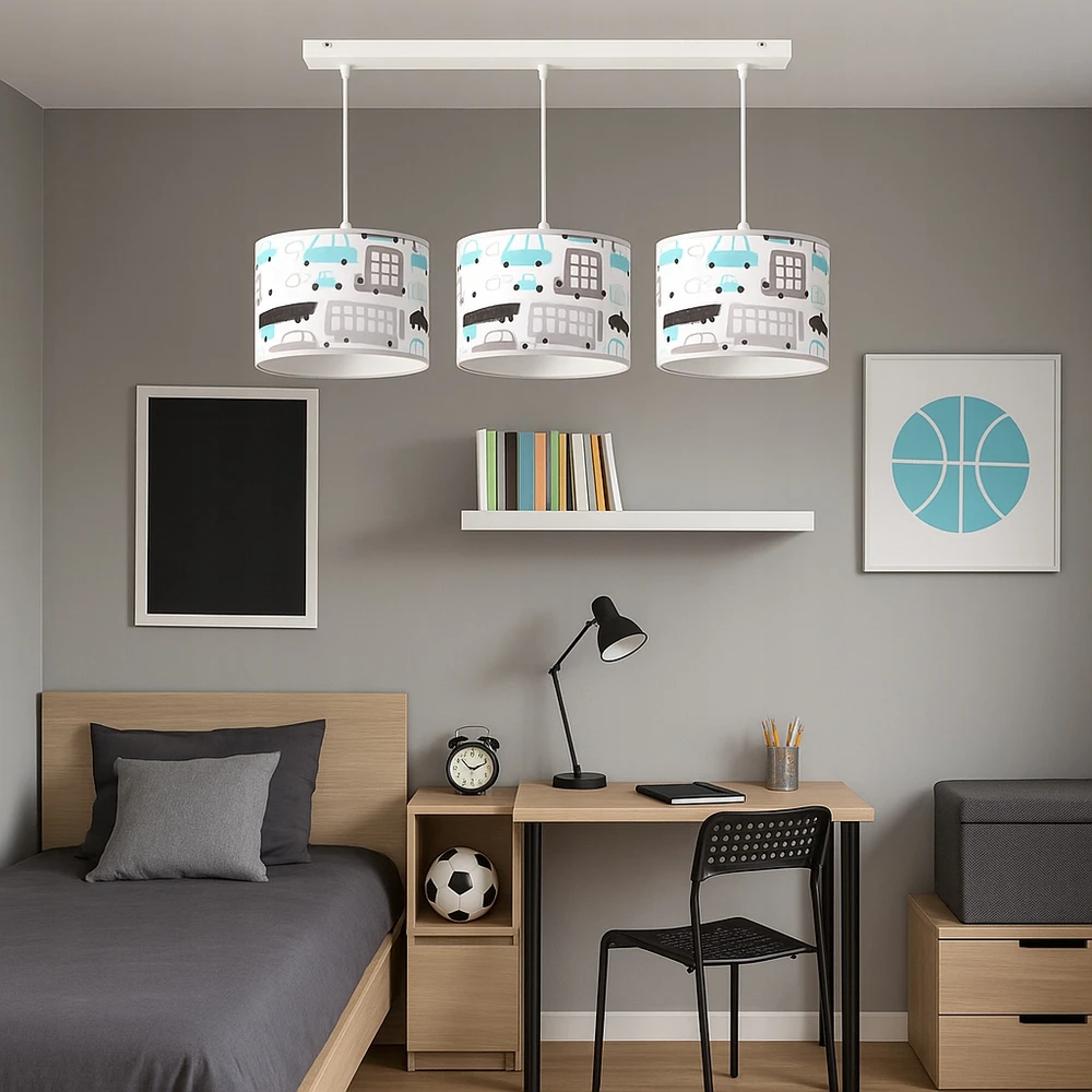 Skylighting LAMPA WISZĄCA ŻYRANDOL SUFITOWA AUTKA Mėlyna SZARE 3XE27 LED EDISON