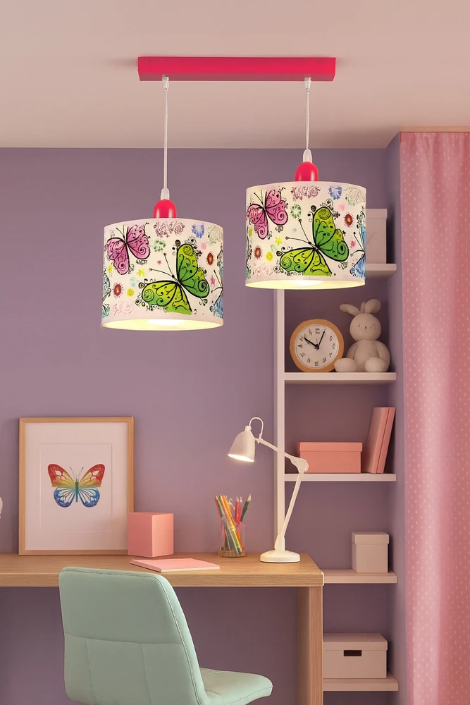 Skylighting LAMPA WISZĄCA ŻYRANDOL SUFITOWA MOTYLE RÓŻOWE DZIECIĘCA DZIEWCZĘCA LED