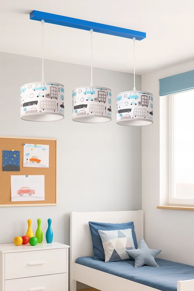 Skylighting LAMPA WISZĄCA ŻYRANDOL SUFITOWA AUTKA Mėlyna SZARE 3XE27 LED EDISON