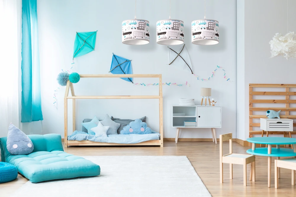 Skylighting LAMPA WISZĄCA ŻYRANDOL SUFITOWA AUTKA Mėlyna SZARE 3XE27 LED EDISON