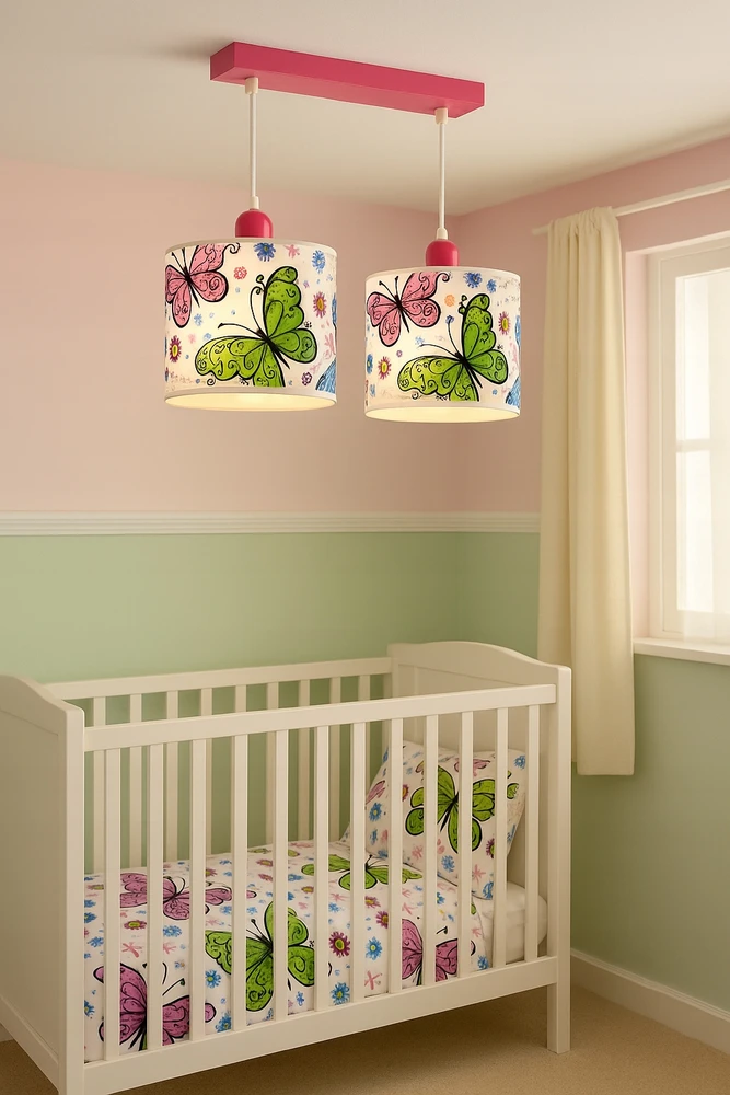 Skylighting LAMPA WISZĄCA ŻYRANDOL SUFITOWA MOTYLE RÓŻOWE DZIECIĘCA DZIEWCZĘCA LED