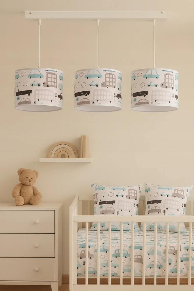 Skylighting LAMPA WISZĄCA ŻYRANDOL SUFITOWA AUTKA Mėlyna SZARE 3XE27 LED EDISON