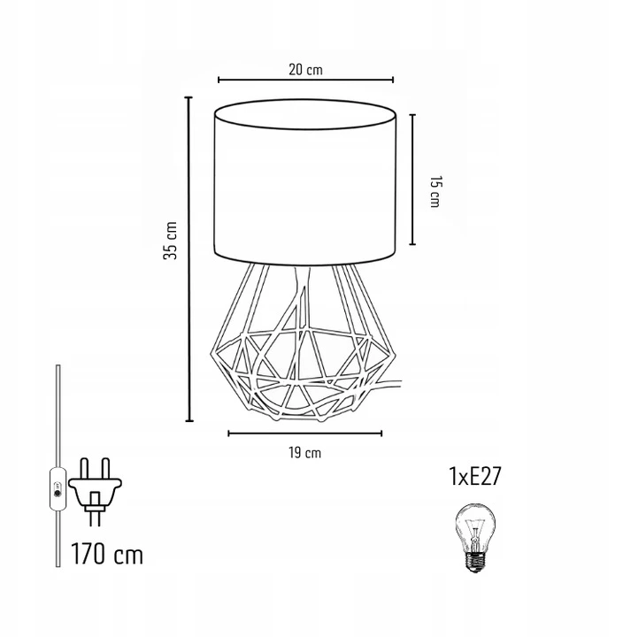 Skylighting Naktinė lempa STOŁOWA BIURKOWA DIAMENT BRYLANT DRUT Baltai RÓŻOWA LED EDISON