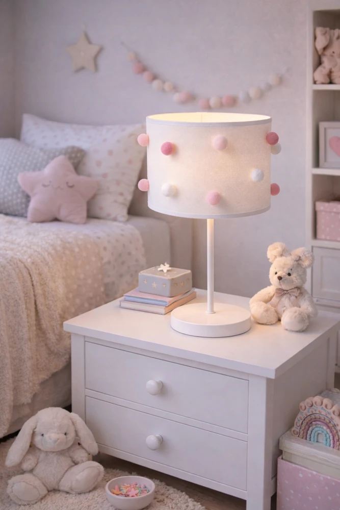 Skylighting Naktinė lempa STOŁOWA DZIECIĘCA ABAŻUR POMPONY LED EDISON E27 RÓŻOWA